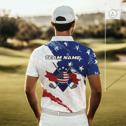 American Flag Mens Golf Polo Shirts Custom Patriotic Team Golf Shirts For Men Golf Gifts NHN0008