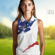 Load image into Gallery viewer, American Flag Womens Sleeveless Golf Polo Shirts Custom Name Patriotic Team Golf Shirt NHN0008