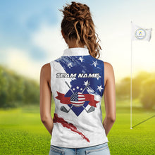 Load image into Gallery viewer, American Flag Womens Sleeveless Golf Polo Shirts Custom Name Patriotic Team Golf Shirt NHN0008