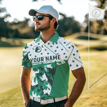 Load image into Gallery viewer, Green Golf Clubs Mens Golf Polo Shirt Custom Name Camo Pattern Golf Shirts Custom Team Golf Top NHN0017