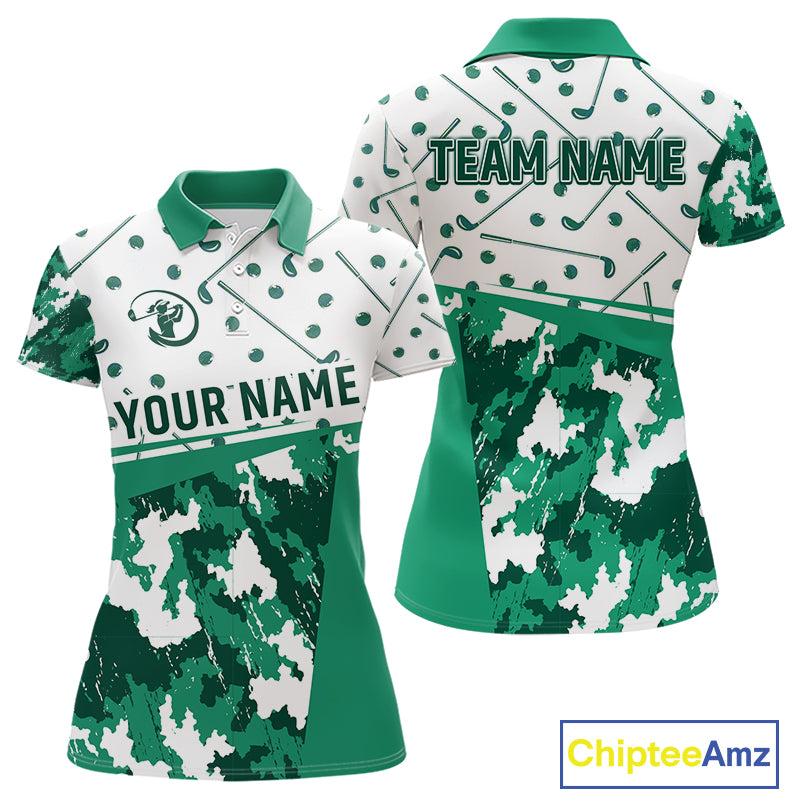 Green Golf Clubs Womens Golf Polo Shirt Custom Name Camo Pattern Golf Shirts Custom Team Golf Top NHN0017