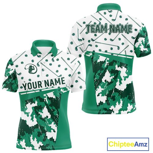 Green Golf Clubs Mens Golf Polo Shirt Custom Name Camo Pattern Golf Shirts Custom Team Golf Top NHN0017