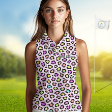Load image into Gallery viewer, Funny Flamingo Womens Sleeveless Golf Polo Shirt Custom Colorful Neon Rainbow Leopard Team Golf Polo NHN0155