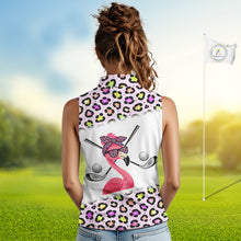 Load image into Gallery viewer, Funny Flamingo Womens Sleeveless Golf Polo Shirt Custom Colorful Neon Rainbow Leopard Team Golf Polo NHN0155