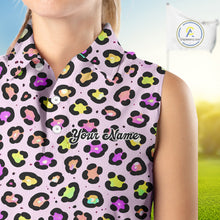 Load image into Gallery viewer, Funny Flamingo Womens Sleeveless Golf Polo Shirt Custom Colorful Neon Rainbow Leopard Team Golf Polo NHN0155