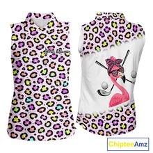 Load image into Gallery viewer, Funny Flamingo Womens Sleeveless Golf Polo Shirt Custom Colorful Neon Rainbow Leopard Team Golf Polo NHN0155