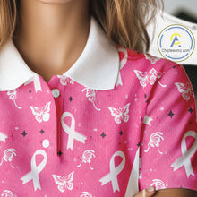 Load image into Gallery viewer, Pink Ribbon Womens Golf Polo Shirt Custom Butterfly Pattern Breast Cancer Awareness Ladies Golf Tops NHN0175