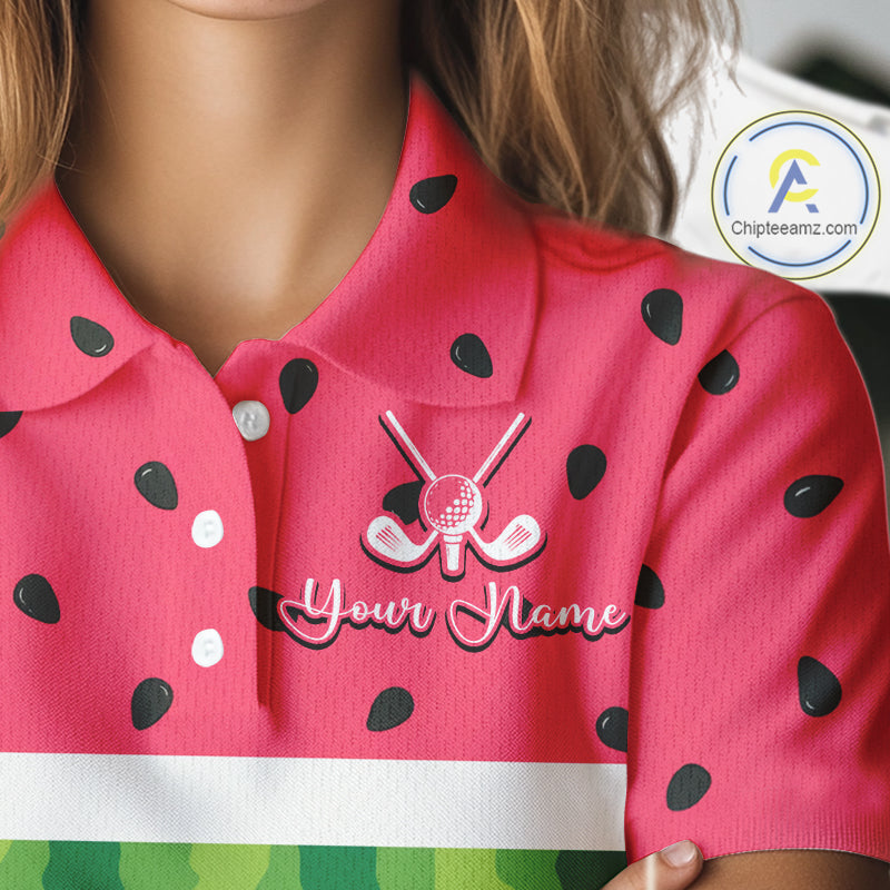 Funny Womens Golf Polo Shirt Custom Watermelon Tropical Pattern, Parrot Golf Shirts For Team NHN0183