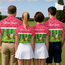Load image into Gallery viewer, Funny Mens Golf Polo Shirt Custom Watermelon Tropical Pattern, Parrot Golf Shirts For Team NHN0183