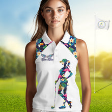 Load image into Gallery viewer, Funny Womens Sleeveless Golf Polo Shirt Custom Tropical Pattern, Flamingo Golf Shirts For Ladies NHN0099