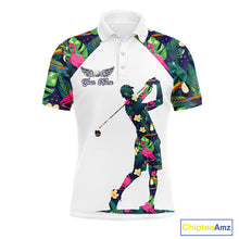 Load image into Gallery viewer, Funny Mens Golf Polo Shirt Custom Floral Tropical Leaf Pattern Flamingo Golf Shirt For Men NHN0099
