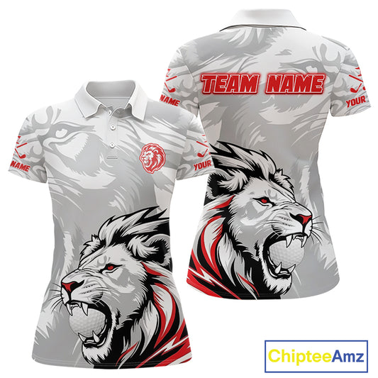 Lion Womens Golf Polo Shirt Red And White Lion King Sketching Polo Shirt Best Golf Shirt For Women NHN0055