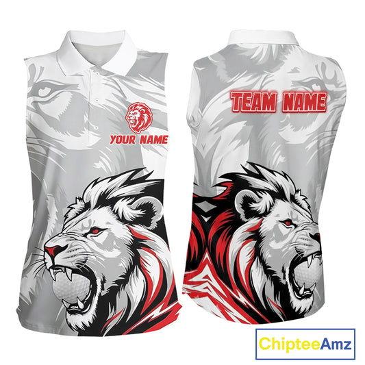 Lion Womens Sleeveless Golf Polo Shirt Custom Red And White Lion Best Golf Shirts For Women NHN0055
