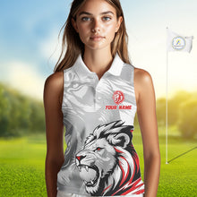 Load image into Gallery viewer, Lion Womens Sleeveless Golf Polo Shirt Custom Red And White Lion Best Golf Shirts For Women NHN0055