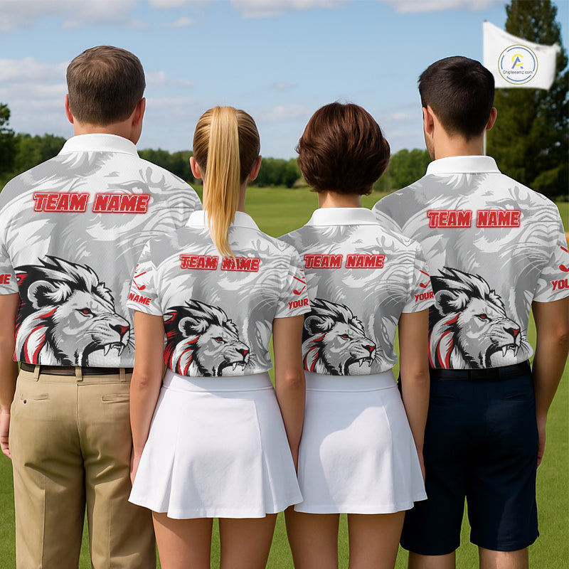 Lion Mens Golf Polo Shirt Red And White Lion King Sketching Polo Shirt Best Golf Shirt For Men NHN0055
