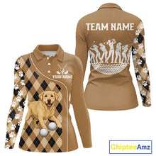 Load image into Gallery viewer, Funny Golden Retriever Womens Long Sleeve Golf Polo Shirt Custom Argyle Plaid Pattern Team Golf Tops NHN0197