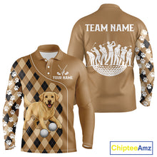 Load image into Gallery viewer, Funny Golden Retriever Long Sleeve Golf Polo Shirt Custom Argyle Plaid Pattern Team Golf Tops NHN0197