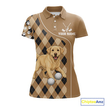 Load image into Gallery viewer, Funny Golden Retriever Womens Golf Polo Shirt Custom Argyle Plaid Pattern Team Golf Tops, Dog Lover NHN0197