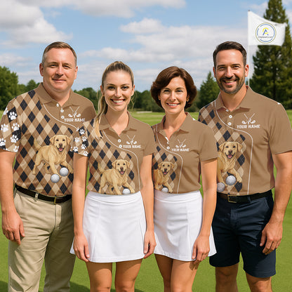 Funny Golden Retriever Womens Golf Polo Shirt Custom Argyle Plaid Pattern Team Golf Tops, Dog Lover NHN0197