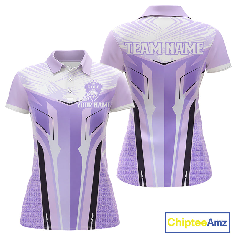 Womens Golf Polo Shirt Purple Geometric Pattern Custom Team Ladies Golf Tops, Golf Gifts NHN0199