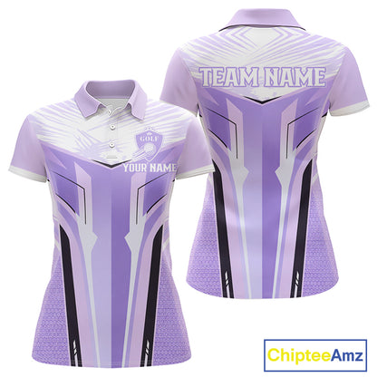 Womens Golf Polo Shirt Purple Geometric Pattern Custom Team Ladies Golf Tops, Golf Gifts NHN0199