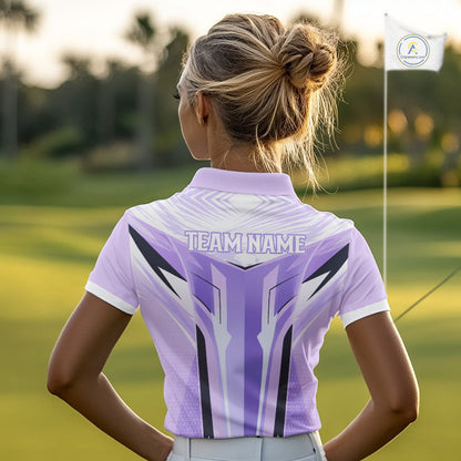 Womens Golf Polo Shirt Purple Geometric Pattern Custom Team Ladies Golf Tops, Golf Gifts NHN0199