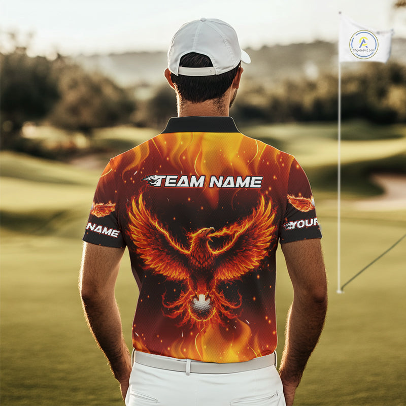 Mens Golf Polo Shirt Custom Phoenix Red Flame Team Golf Tops, White Golf Outfit For Men NHN0077