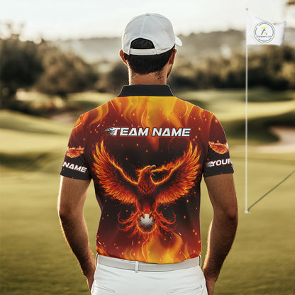 Mens Golf Polo Shirt Custom Phoenix Red Flame Team Golf Tops, White Golf Outfit For Men NHN0077