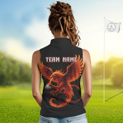 Womens Sleeveless Golf Polo Shirt Custom Phoenix Red Flame Team Golf Tops, White Golf Outfit For Ladies NHN0078