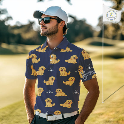 Funny Golden Retriever Mens Golf Polo Shirt Custom Blue Team Mens Golf Tops, Dog Lover Gift Nhn0214