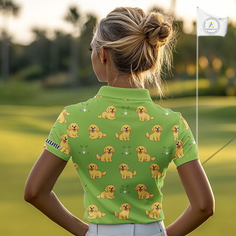 Womens Golf Polo Shirt Custom Funny Golden Retriever Green Team Ladies Golf Tops, Dog Lover Gift NHN0214