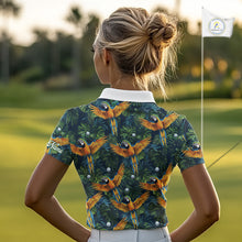 Load image into Gallery viewer, Womens Golf Polo Shirt Custom Colorful Parrots And Floral Tropical Pattern Team Golf Shirts, Golf Gifts NHN0093