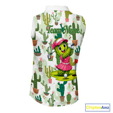 Load image into Gallery viewer, Funny Cactus Flower Womens Sleeveless Golf Polo Shirt Custom Name Golf Tops, Cactus Golf Shirt NHN0237