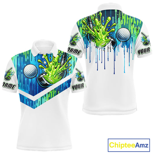 Watercolor Mens Golf Polo Shirt Custom Green Golf Ball Pattern Golf Tops For Men, Golf Lovers Gifts NHN0113