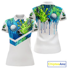 Load image into Gallery viewer, Watercolor Womens Golf Polo Shirt Custom Green Golf Ball Pattern Golf Tops For Ladies, Golf Gifts NHN0113