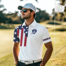 Load image into Gallery viewer, American Flag Mens Golf Polo Shirt Custom Red, White And Blue Team Golf Jersey, Patriotic Golf Shirts NHN0118