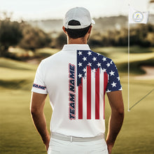 Load image into Gallery viewer, American Flag Mens Golf Polo Shirt Custom Red, White And Blue Team Golf Jersey, Patriotic Golf Shirts NHN0118
