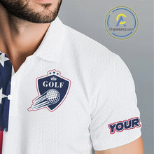 Load image into Gallery viewer, American Flag Mens Golf Polo Shirt Custom Red, White And Blue Team Golf Jersey, Patriotic Golf Shirts NHN0118
