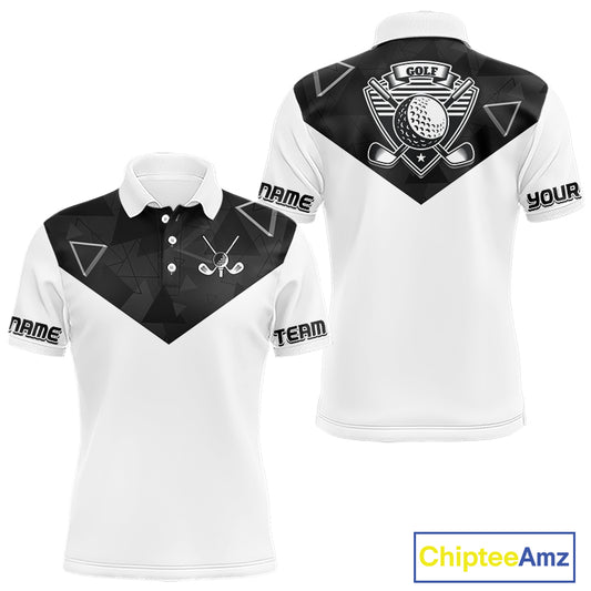 Mens Golf Polo Shirt Black Geometric Triangle Pattern Custom Name White Golf Tops For Men NHN0122