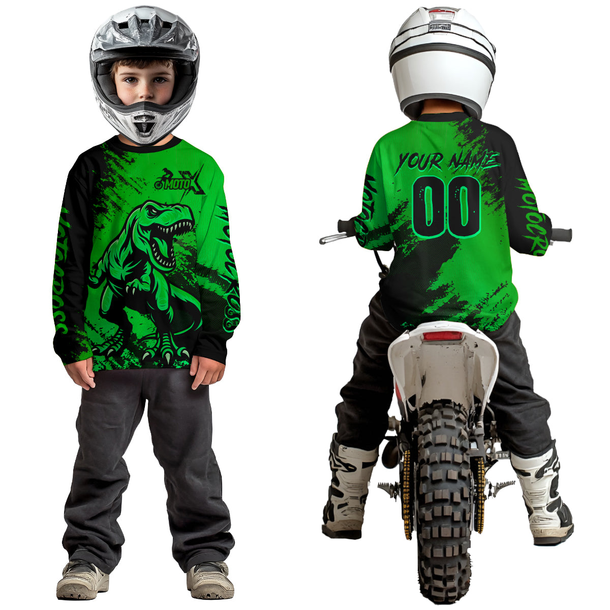 Green Dinosaur Motocross Jersey Dirt Bike Shirts for Men Kid Women Racing Jersey XM417