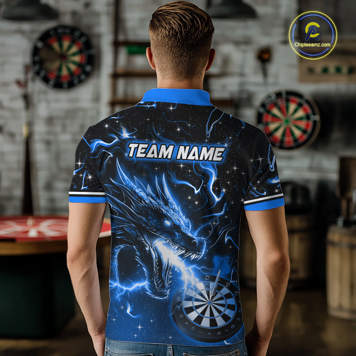 Custom Blue Galaxy Dragon Darts Shirt for Men Darts Team Jerseys Dartboard Shirt NNT291
