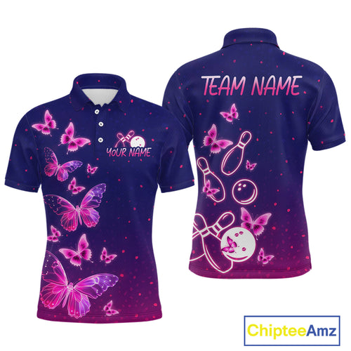 Purple Butterflies Bowling Shirts for Women Men Team Custom Bowling Jerseys MBL135