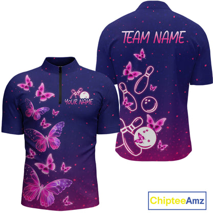 Purple Butterflies Bowling Shirts for Women Men Team Custom Bowling Jerseys MBL135