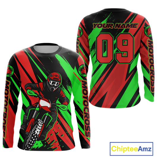 Red and Green Motocross Racing Jersey Custom Women Kid Men Dirt Bike Off road Shirt XM471