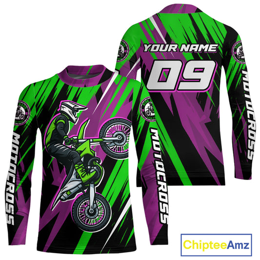 Purple and Green Motocross Racing Jersey for Women Kid Men Dirt Bike Off road Shirt XM473