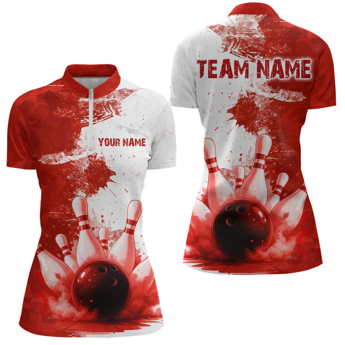 Red Bowling Shirts for Women Men Custom Bowling Polo & 1/4 Zip Shirt for Team MBL220