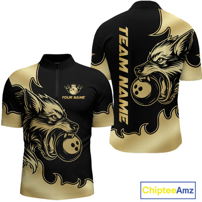 Gold Wolf Bowling Shirts for Team Women Men Custom Wolf Bowling Polo & Quarter Zip MBL194