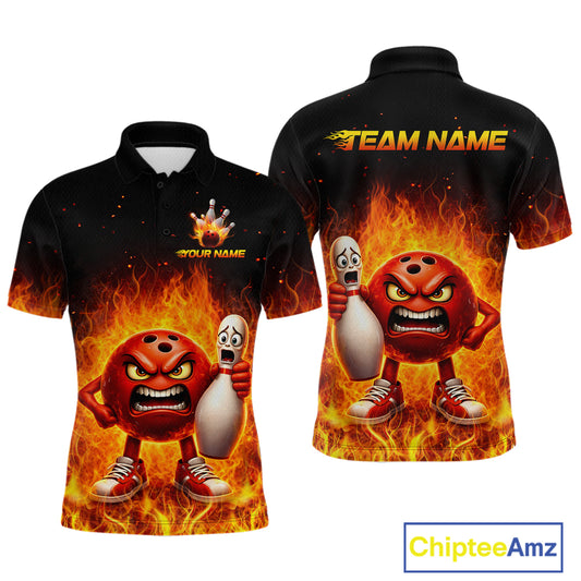 Flaming Bowling Shirts for Team Women Men Bowling Polo & 1/4 Zip Shirt Custom MBL244