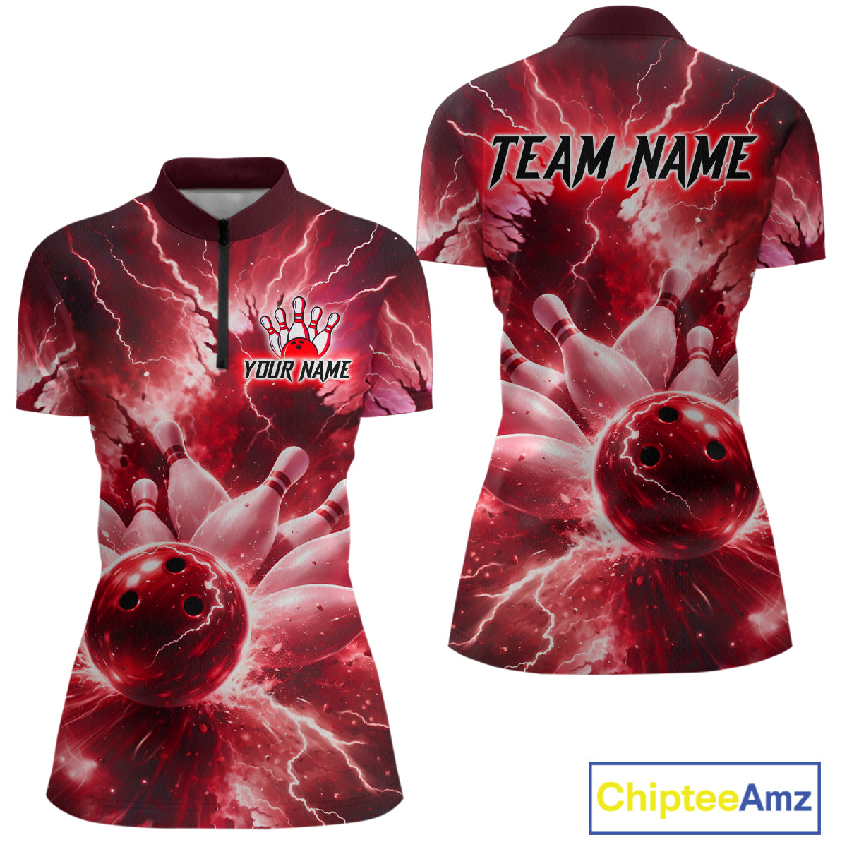 Red Lightning Thunder Bowling Shirts Yellow for Team Women Men Bowling Jersey MBL247