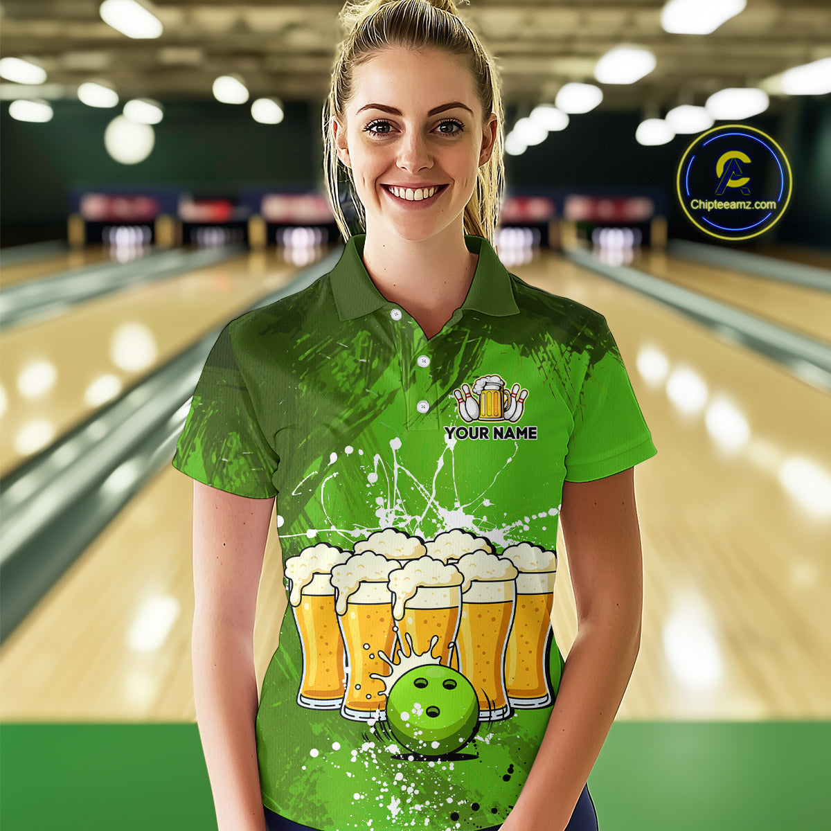 Beer Bowling Shirts Team Women Men Custom Green Bowling Jersey Bowl League MBL249